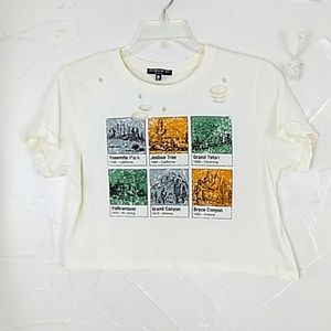 Love Peace & Lazy Days‎ Cropped National Parks Distressed T Shirt Boxy Ov…